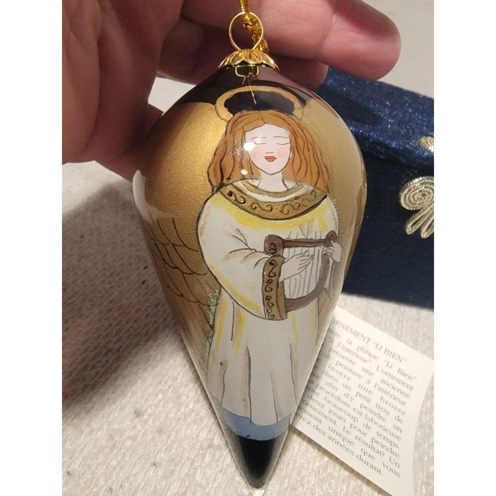 Li Bien Hand Painted Glass Ornament Original Box 1999‎ Angel W/ Harp